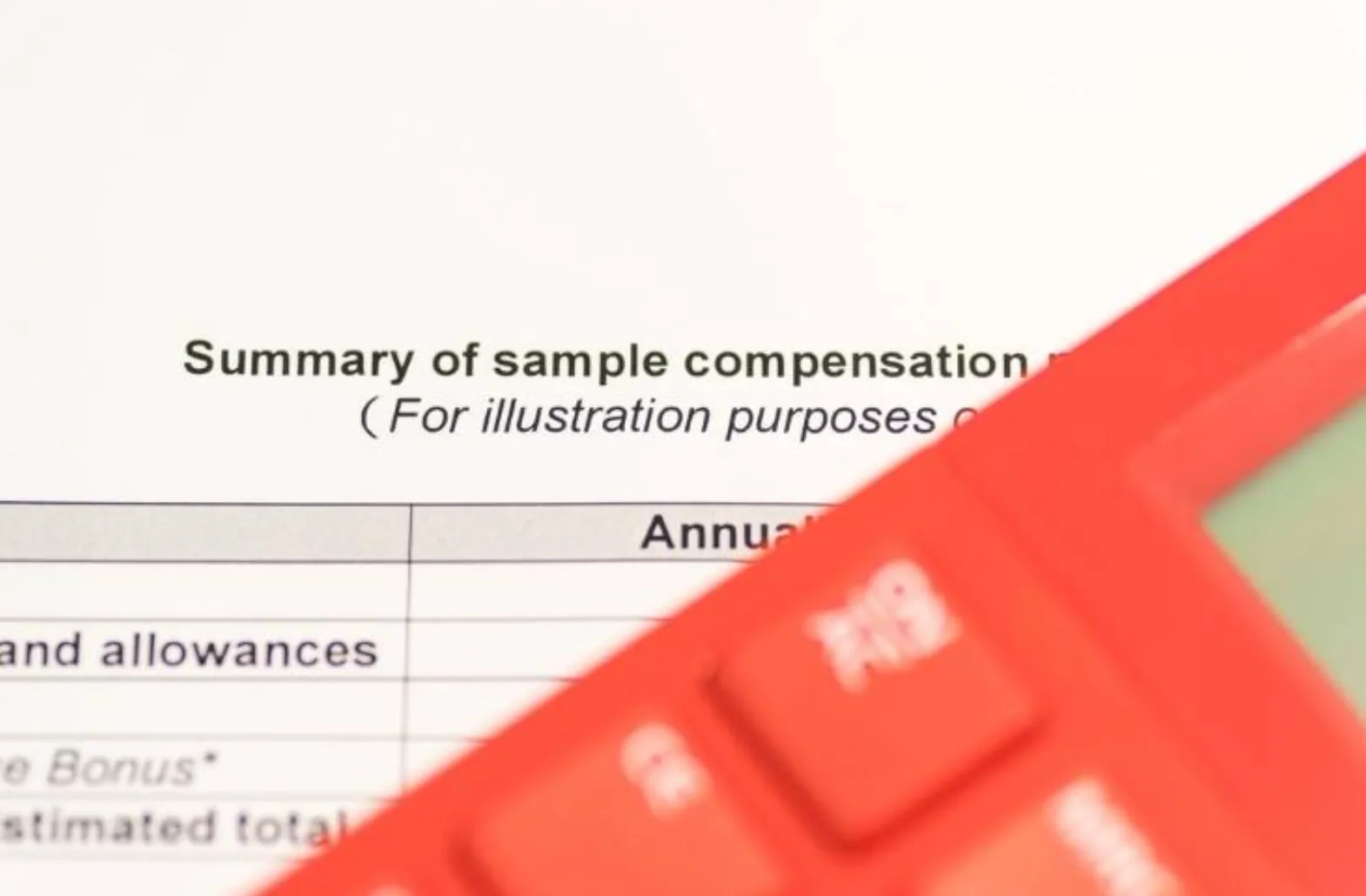 Sample compensation summary document, for illustration purposes