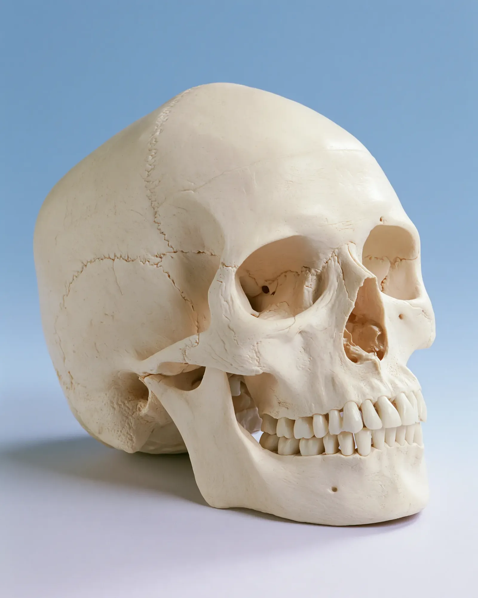 Anatomical skull model showing the facial bones that remodel with aging