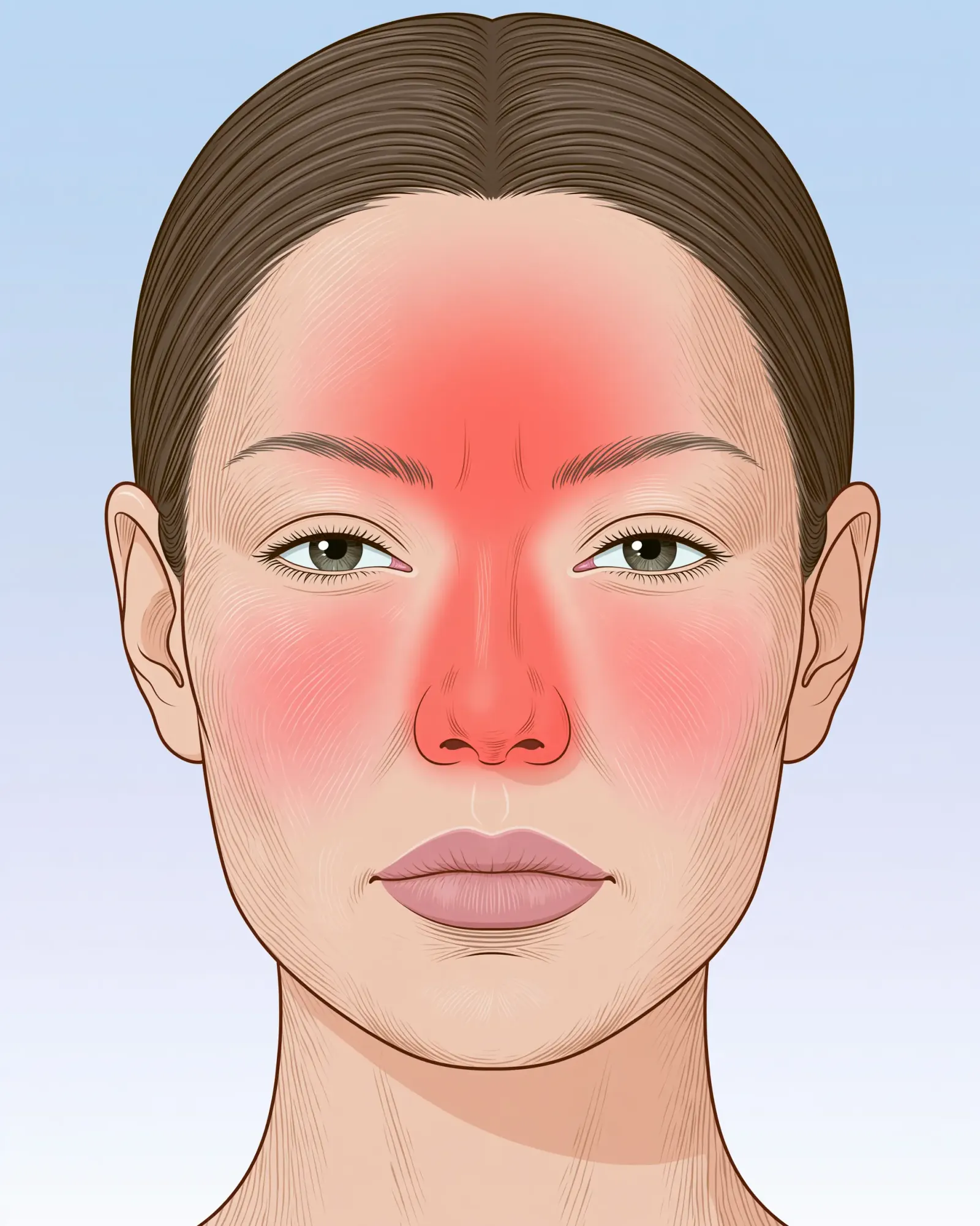 Facial diagram highlighting higher-risk filler zones: glabella, nose, temples and periorbital region
